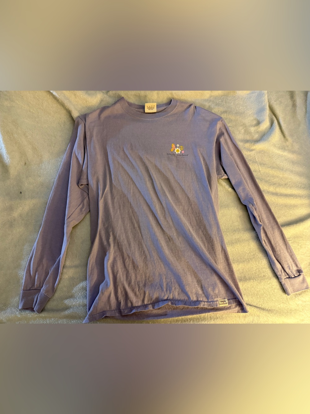 Simply Southern Lavender Long-Sleeve Tee with Small Floral Embroidery